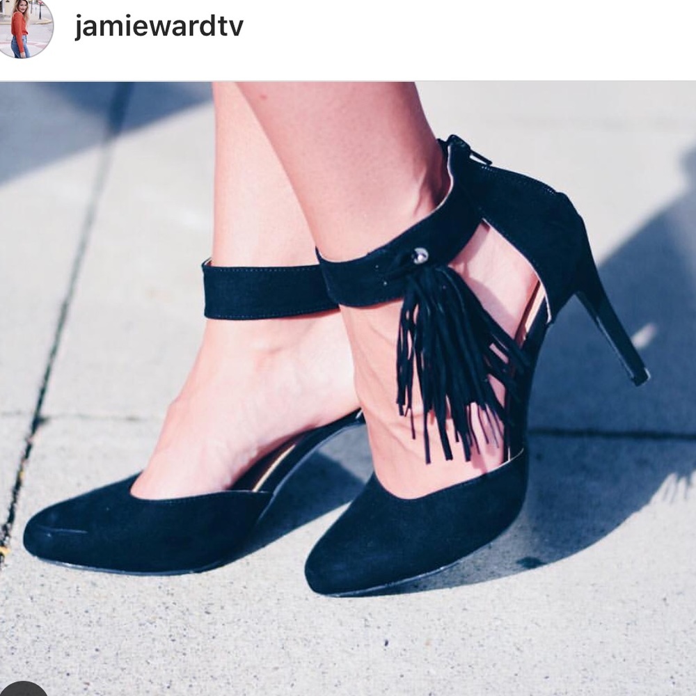 Fringe ankle strap heels